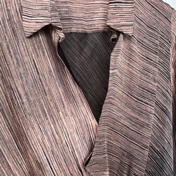 Halston Heritage (M) 100% silk shirt, asymmetrical dress in black and caramel. - Picture 3 of 16